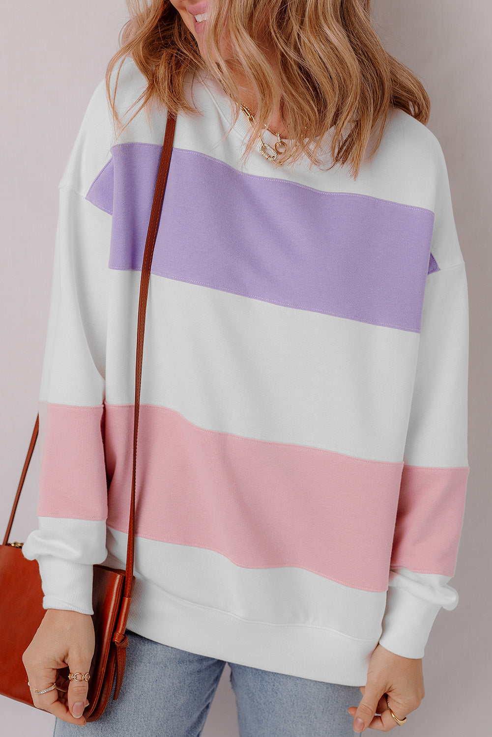 Colorblock Drop Shoulder Sweatshirt for Women – Casual & Cozy Crewneck