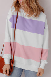 Beige Colorblock Patchwork Drop Shoulder Crewneck Sweatshirt-3