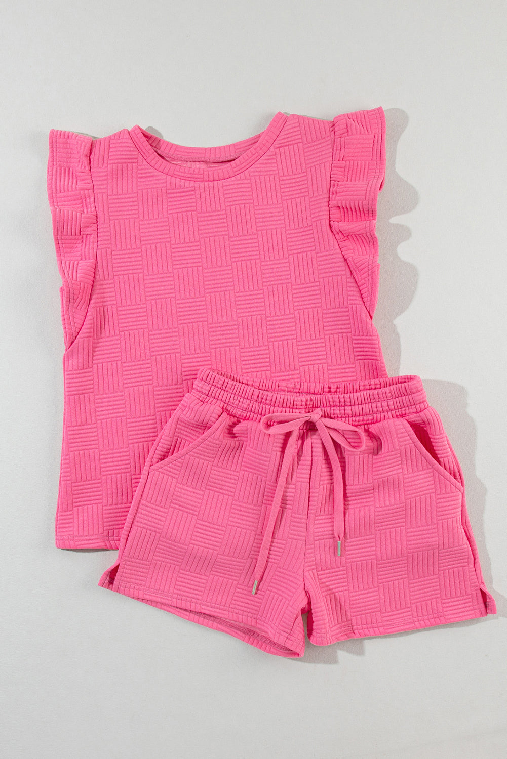  Textured Shorts Set with Ruffled Sleeve Top