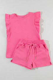 Pearl Textured Ruffled Sleeve Tee and Shorts Set-6