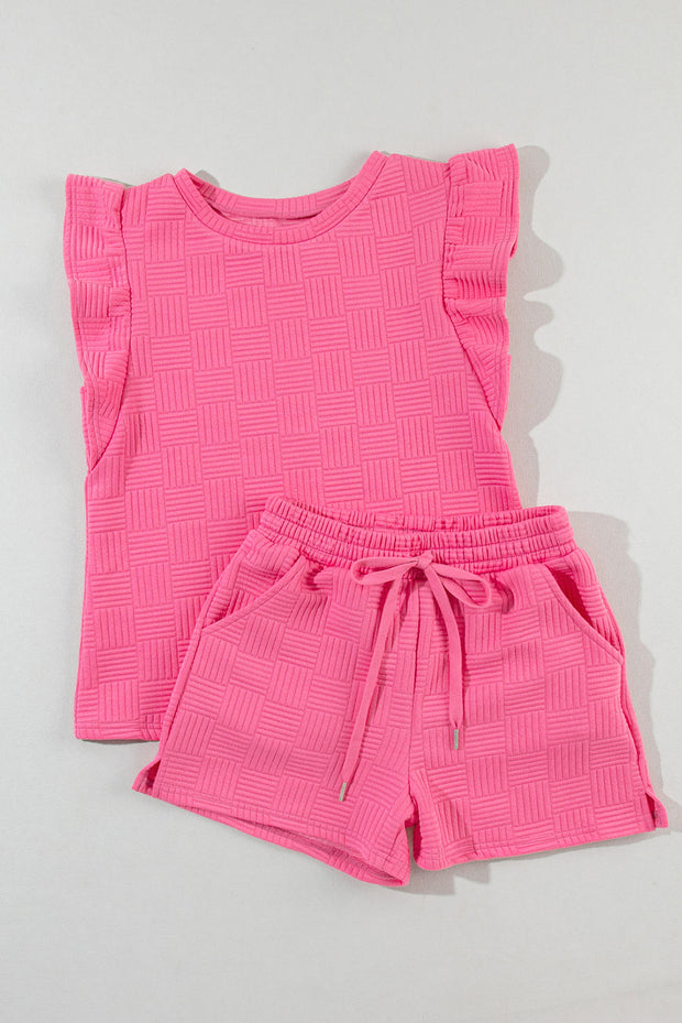 Pearl Textured Ruffled Sleeve Tee and Shorts Set-6