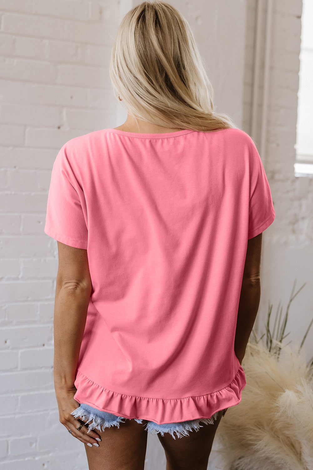 Womens Frilled Hem Loose Fit T-Shirt – Casual Soft Top