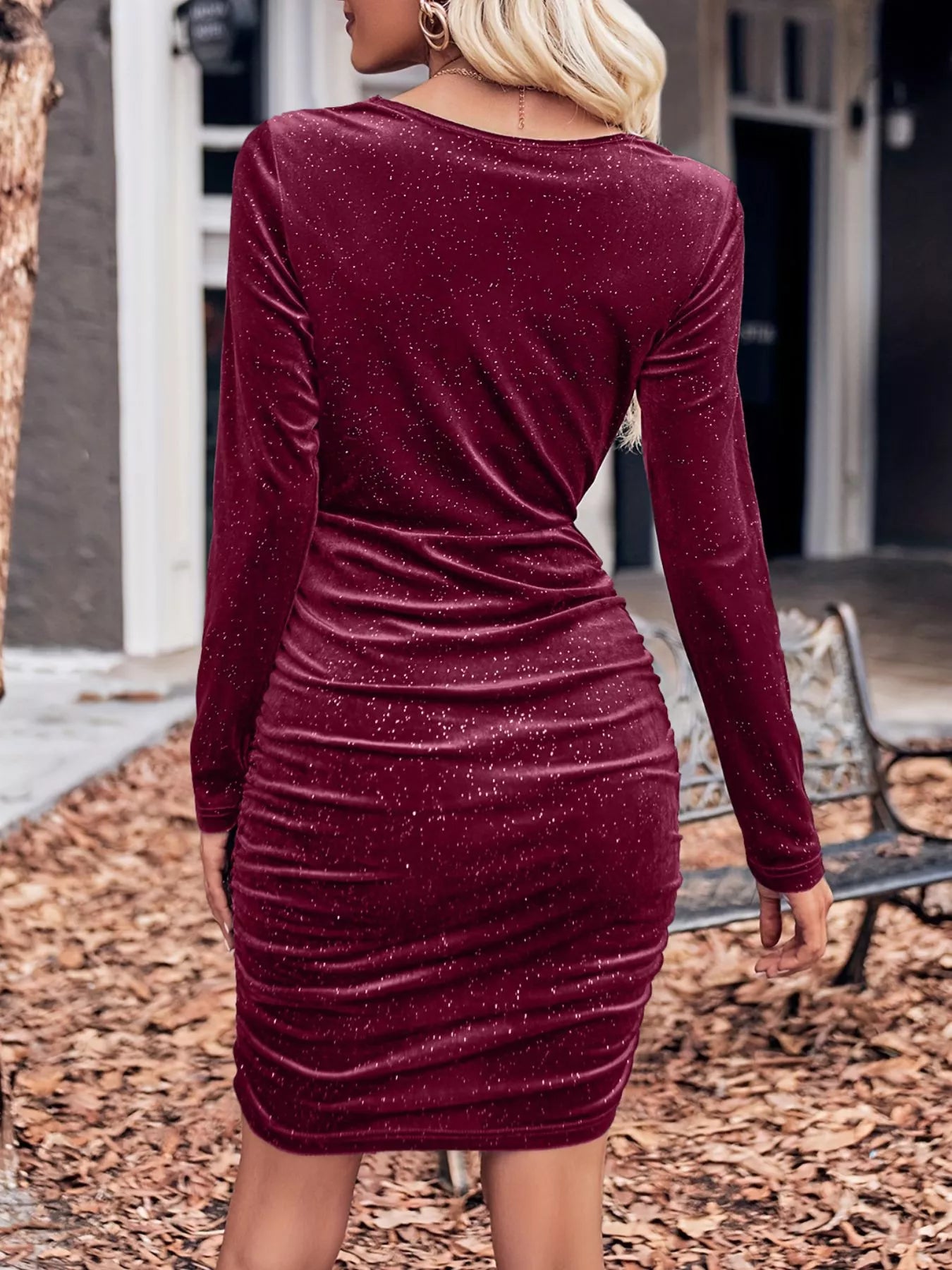  Velvet Luxe Cowl Neck Ruched Dress Elegant Bodycon Style