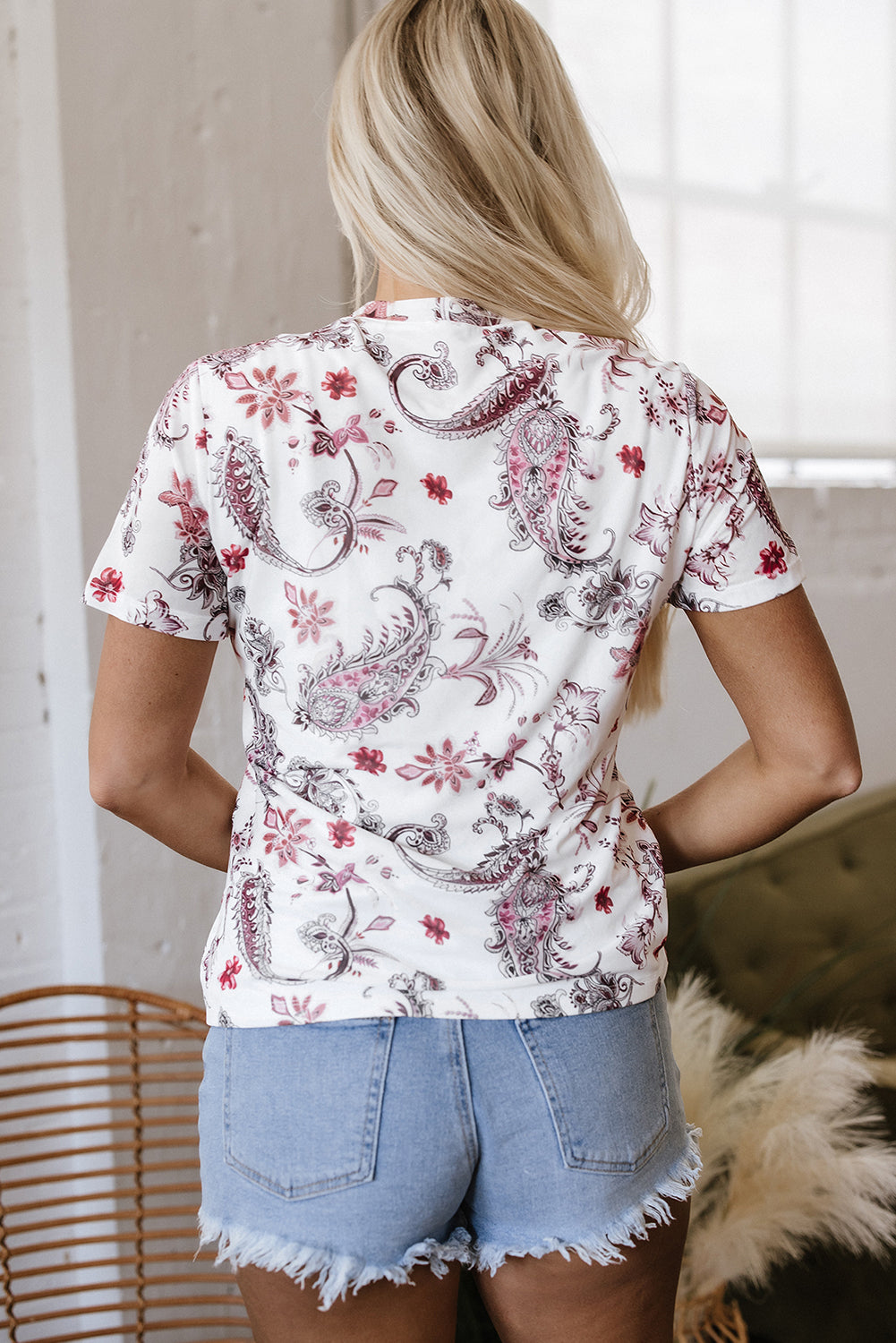  Paisley Mock Neck Top with Retro Charm