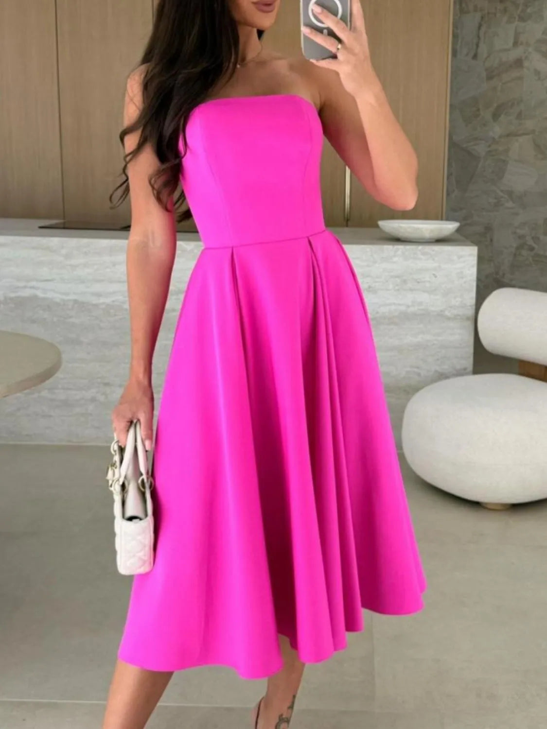 Solid Color Tube Midi Dress side view