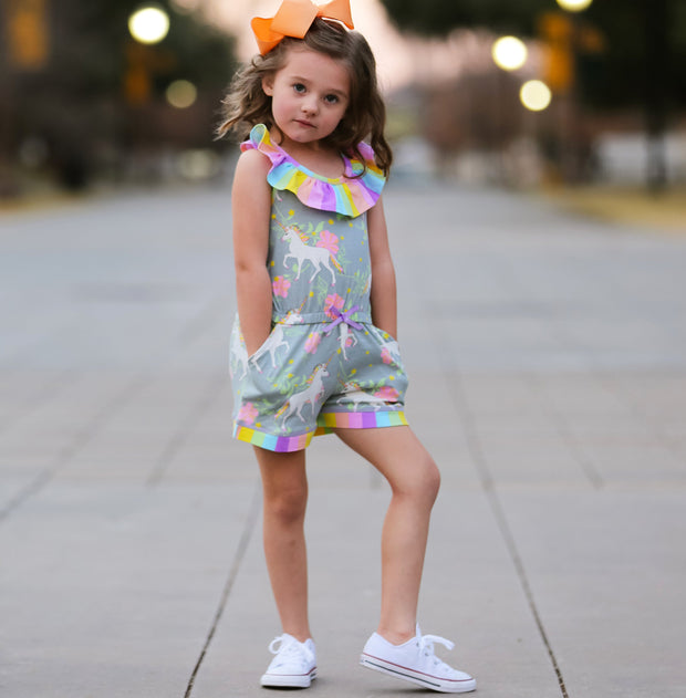 AnnLoren Girls Jumpsuit Magical Unicorn Rainbows Spring Boutique Clothing-2