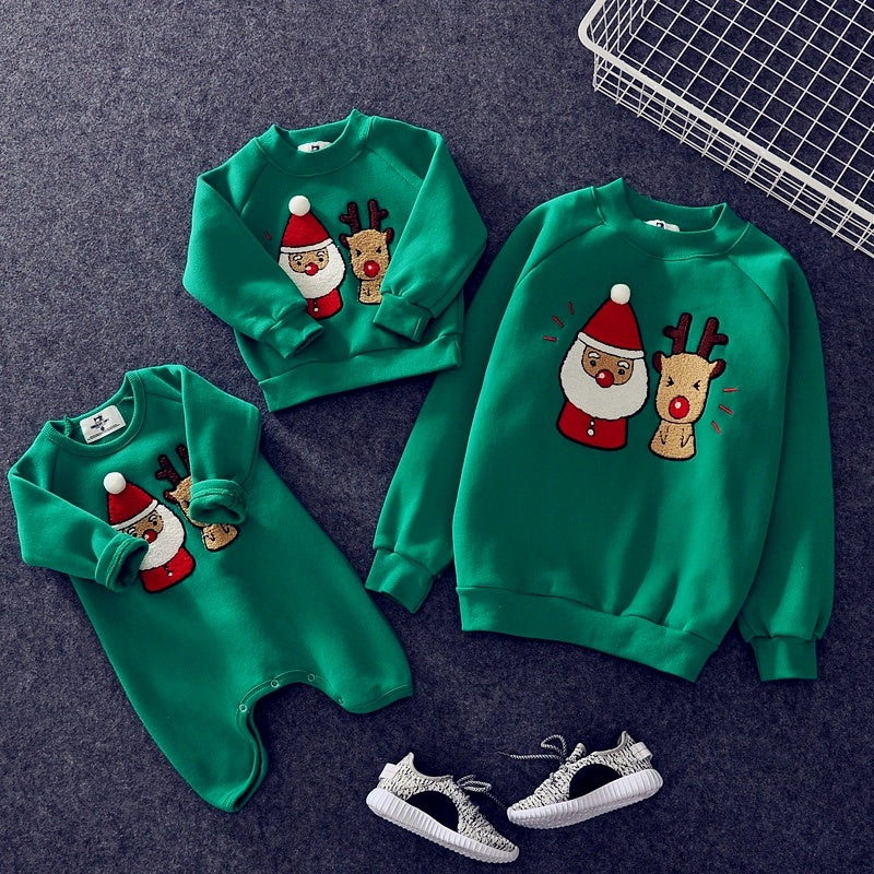 Family Winter Cartoon Outfit Unisex Plus Velvet Set
