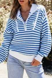 Quinn Stripe Zip Up Collar Sweater-0