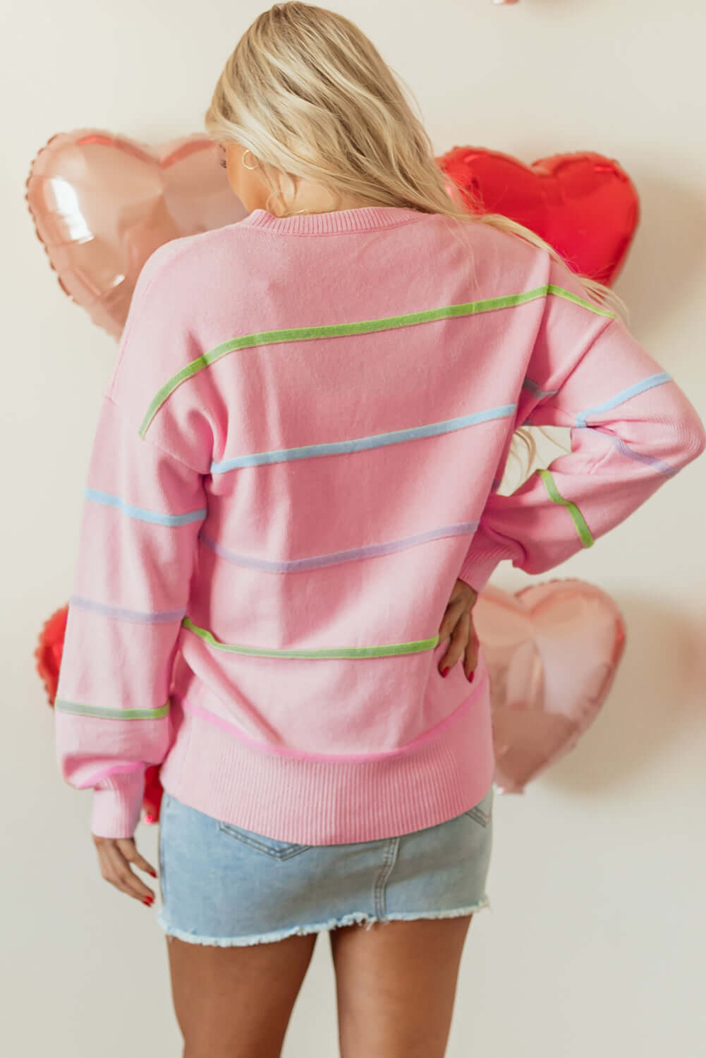 Rainbow Stripe Baggy Henley Sweater - Playful and Cozy Style