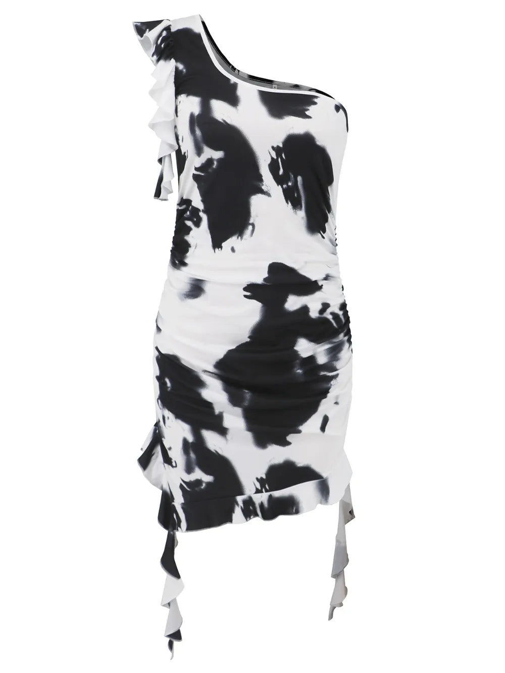  Vivid Swirl One Shoulder Ruffle Dress For Stylish Events