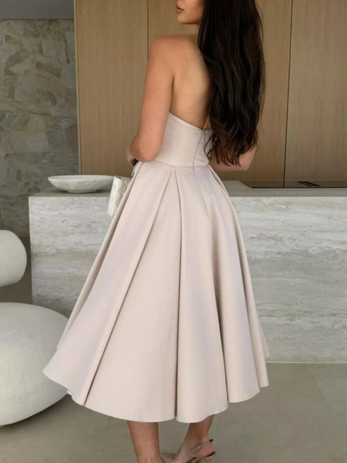  Solid Color Tube Midi Dress side view