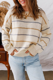 Eden Striped Ribbed Edge Drop Shoulder Sweater-3