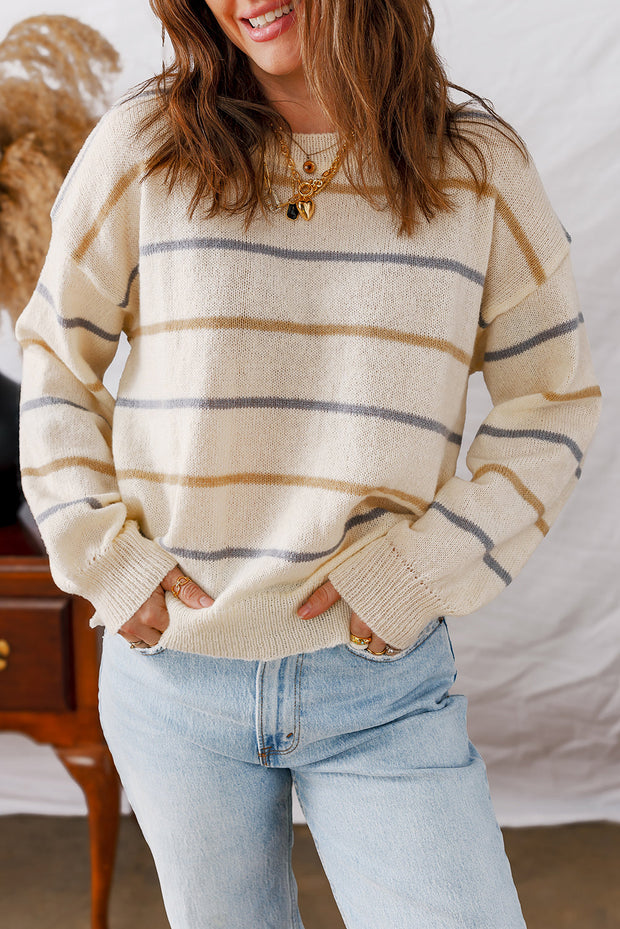 Eden Striped Ribbed Edge Drop Shoulder Sweater-3