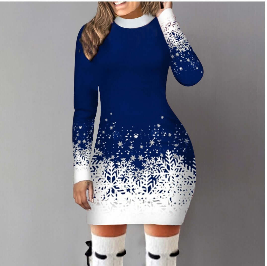 Geometric Print A Line Dress Long Sleeve Style