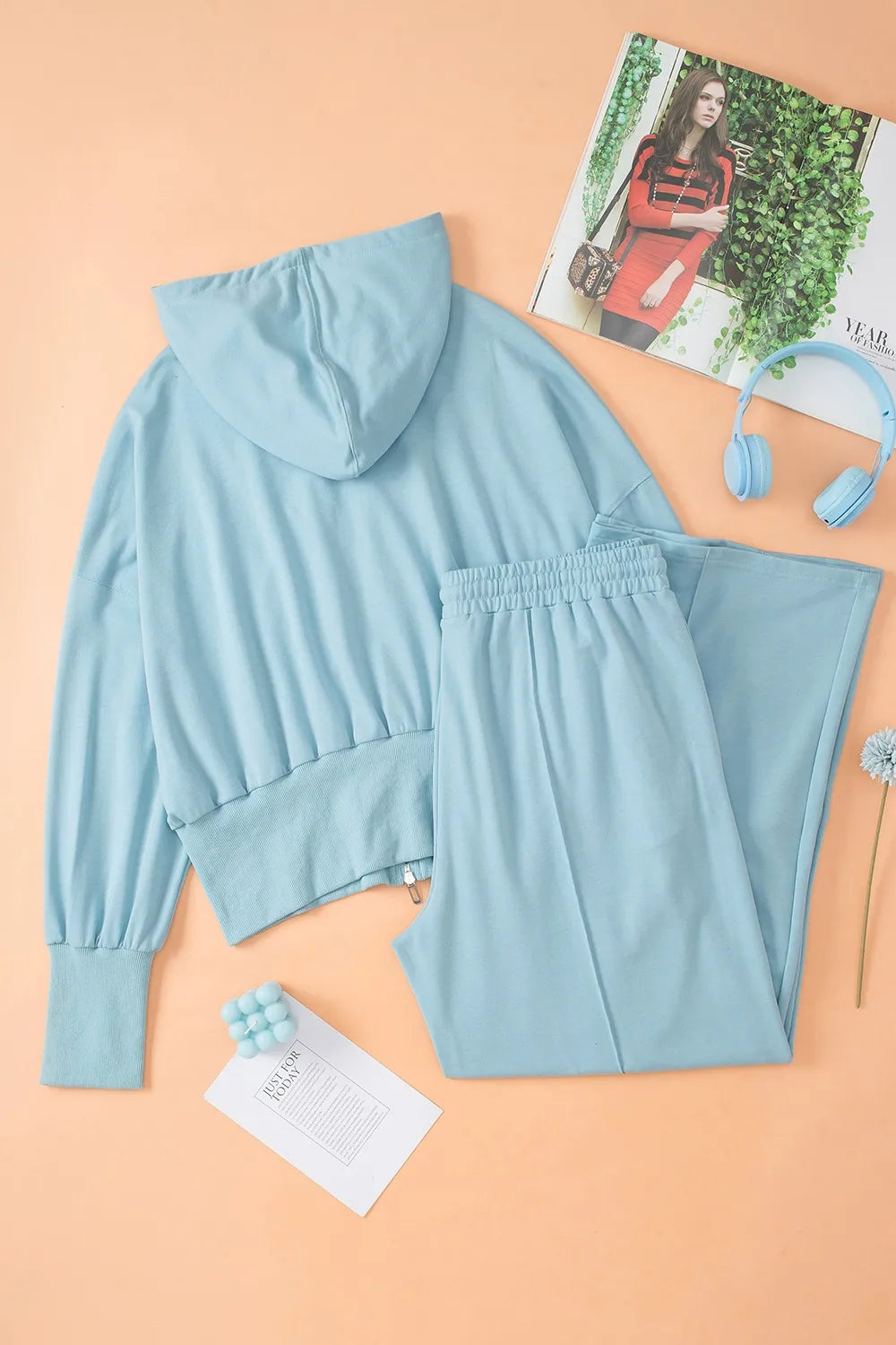 Zip-Up Hoodie and Pants Active Set front view