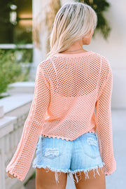 Ila Hollowed Eyelets Knit Bell Sleeve-1