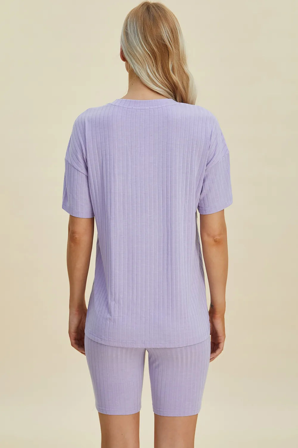 Ribbed V-Neck Short Sleeve Top and Shorts Set for Women