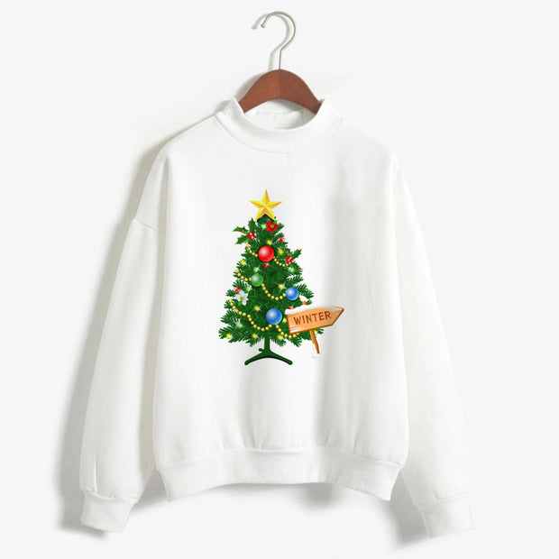 Christmas Printing Turtleneck Sweater Women