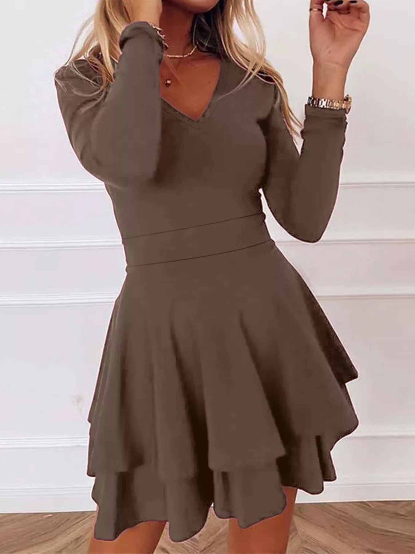  V-Neck Layered Ruffle Mini Dress Chic Summer Style