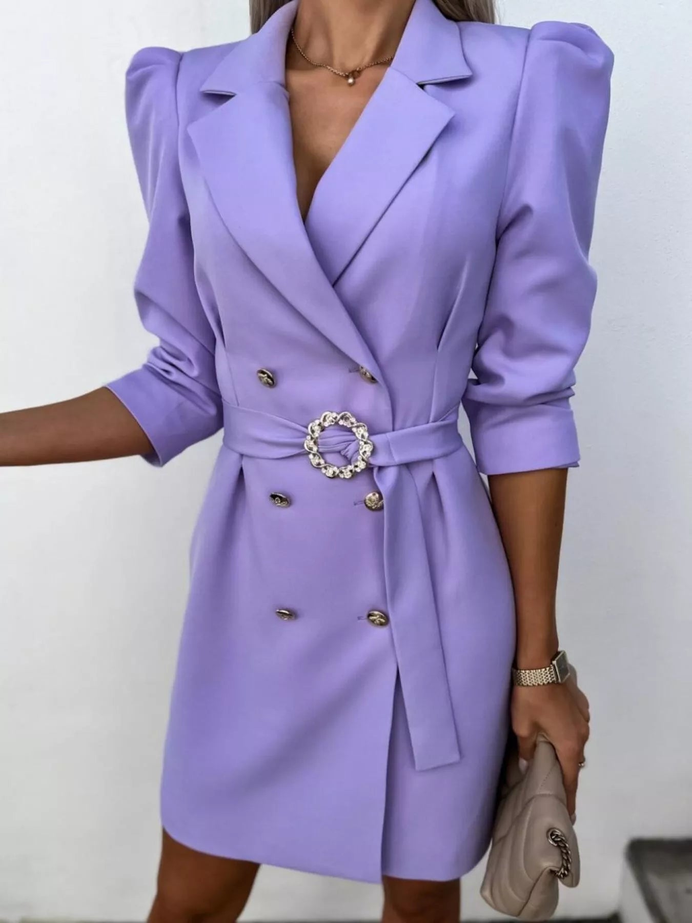  Chic Power Belted Blazer Dress 3 4 Sleeve Mini Style