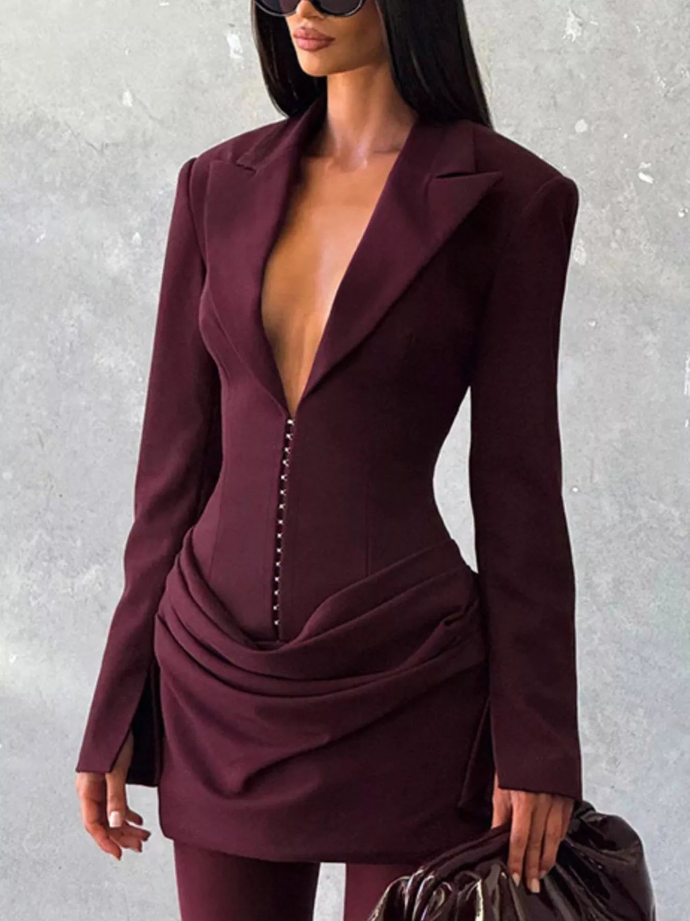  Chic Blazer Inspired Plus Size Mini Dress Elegant Long Sleeve Design