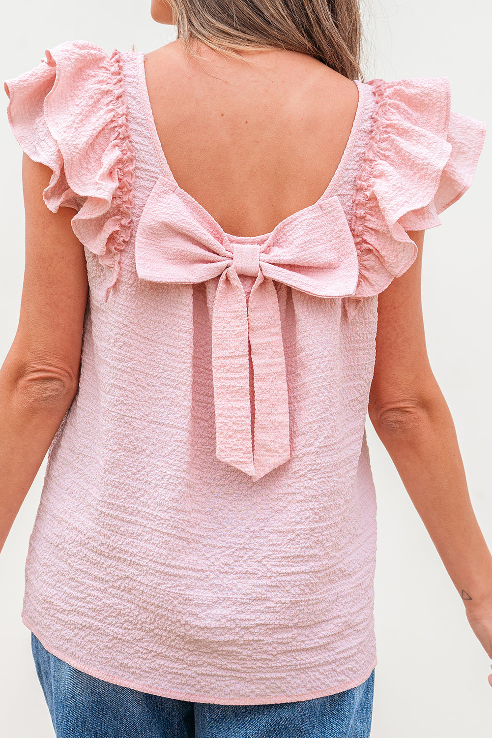 Butterfly Sleeve Bowknot Blouse – Elegant Textured Top for Women