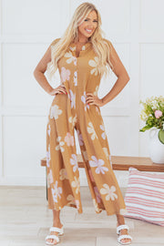 Laura Sleeveless Button up Wide Leg Loose Jumpsuit-2