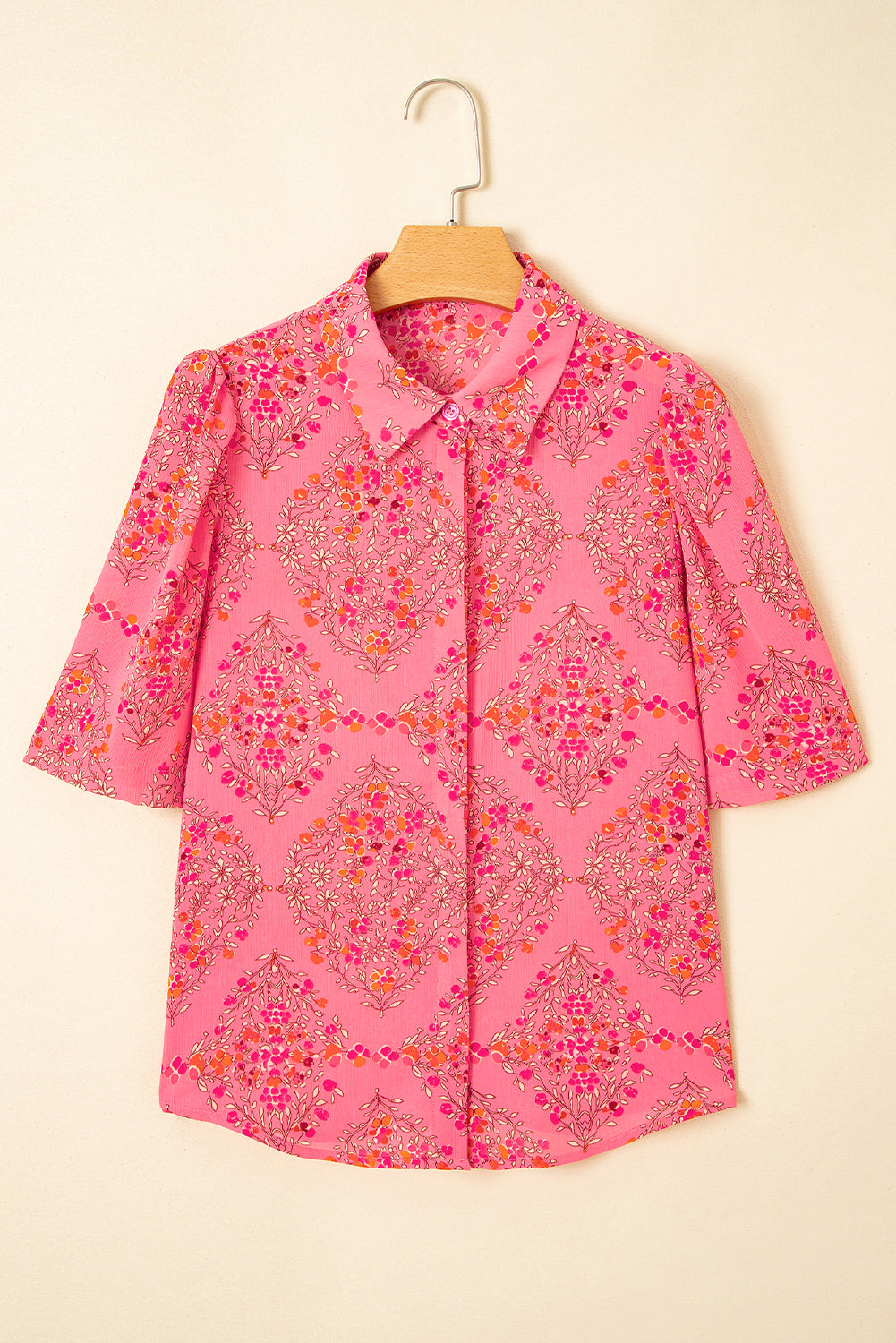  Floral Short Sleeve Top with Collared Neckline