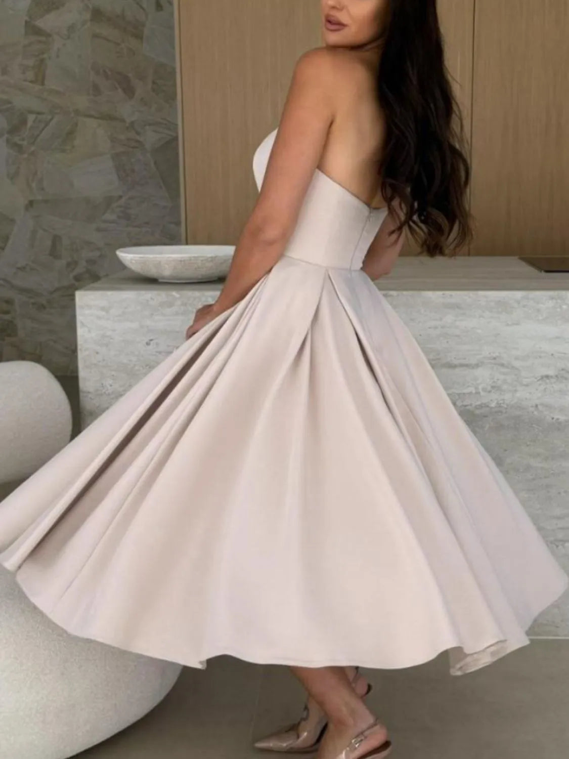 Solid Color Tube Midi Dress side view