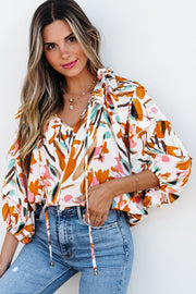 Aurelia Drawstring Frilled V Neck 3/4 Sleeve Blouse-2