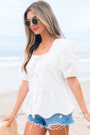 Anaiah Bow Knot Puff Sleeve Peplum Top-2