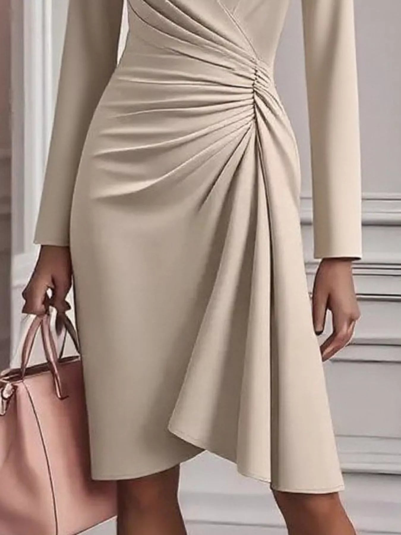 Ruched Surplice Long Sleeve Dress back view