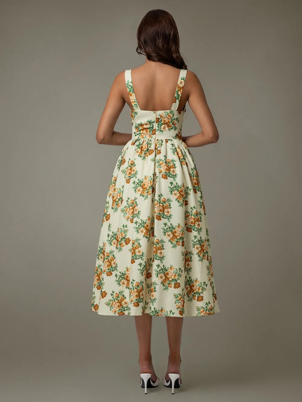 Lace Trim Floral Sleeveless Midi Dress side detail