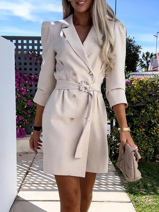 Chic Power Belted Blazer Dress 3 4 Sleeve Mini Style 