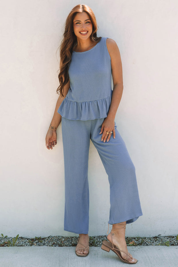 Teresa Ribbed Ruffle Tank Top and Pants Set-4