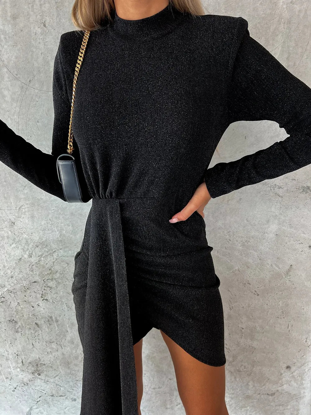  Heathered Mock Neck Long Sleeve Mini Dress Chic Everyday Style
