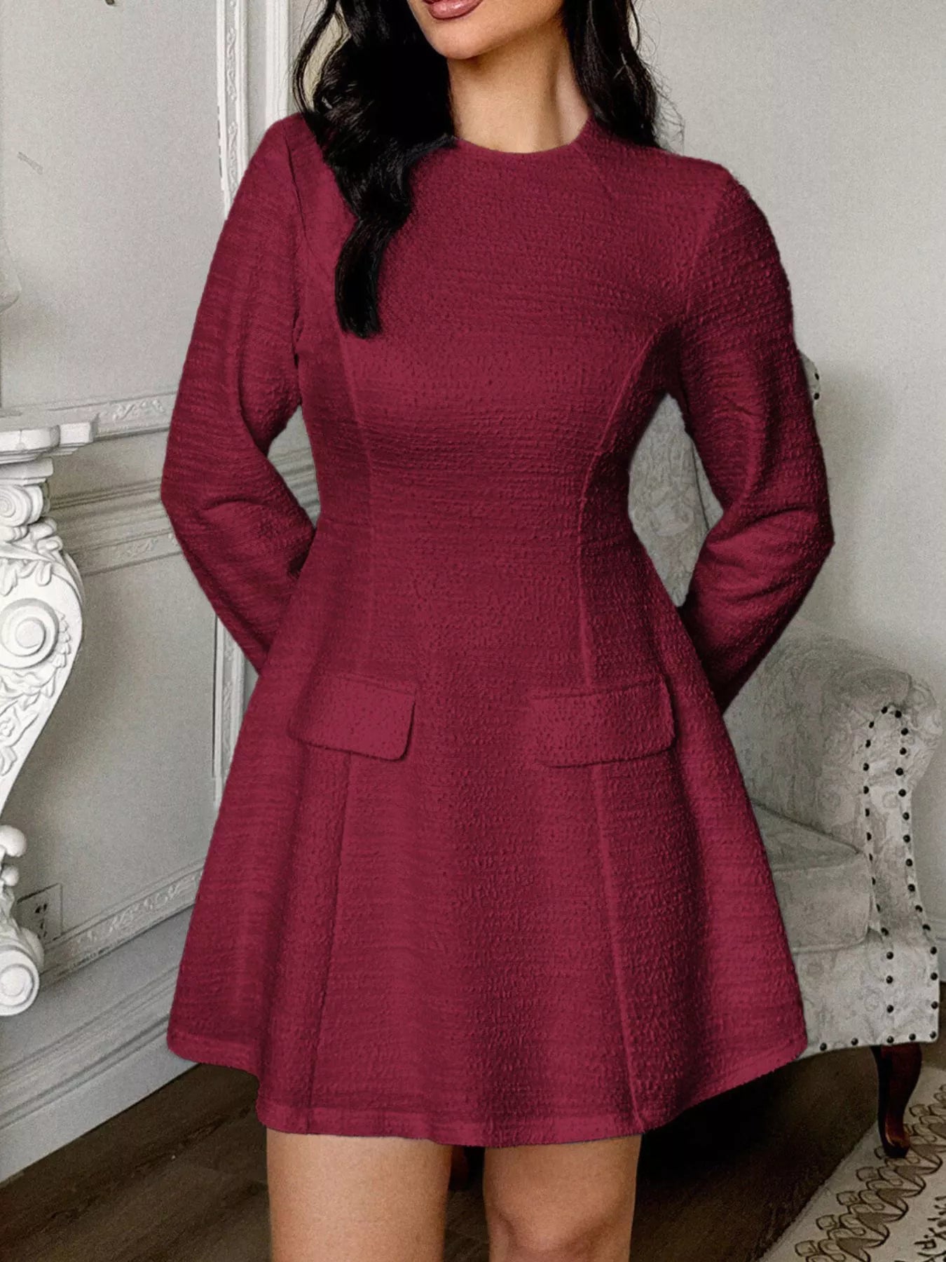  Sleek Cutout Back Long Sleeve Mini Dress Elegant Design