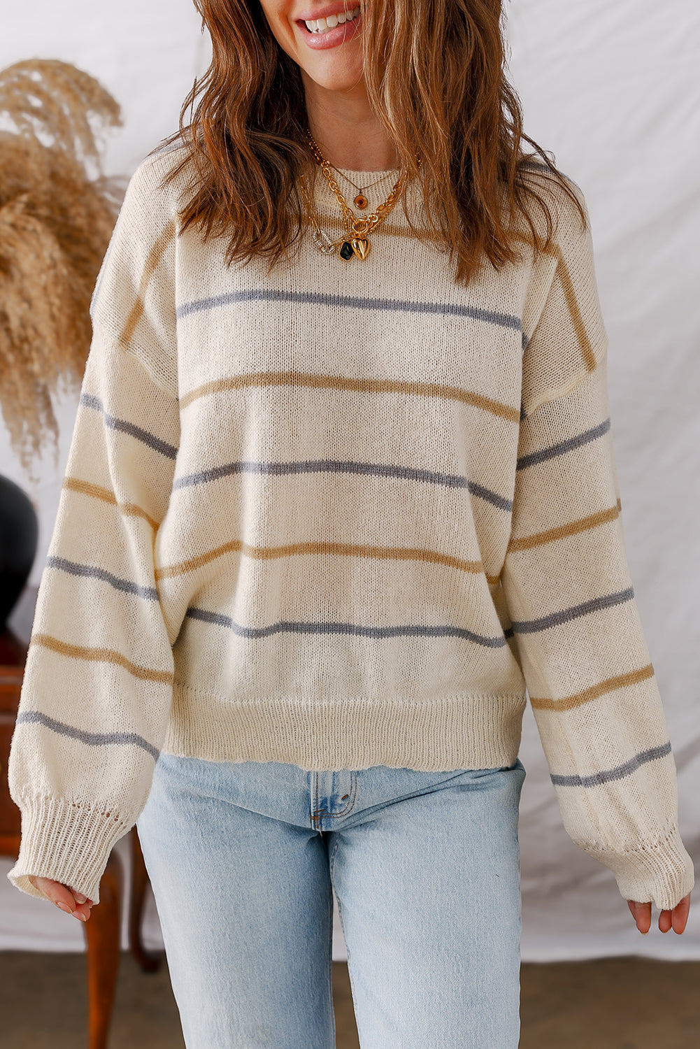  Striped Loose Fit Sweater with Cozy Style
