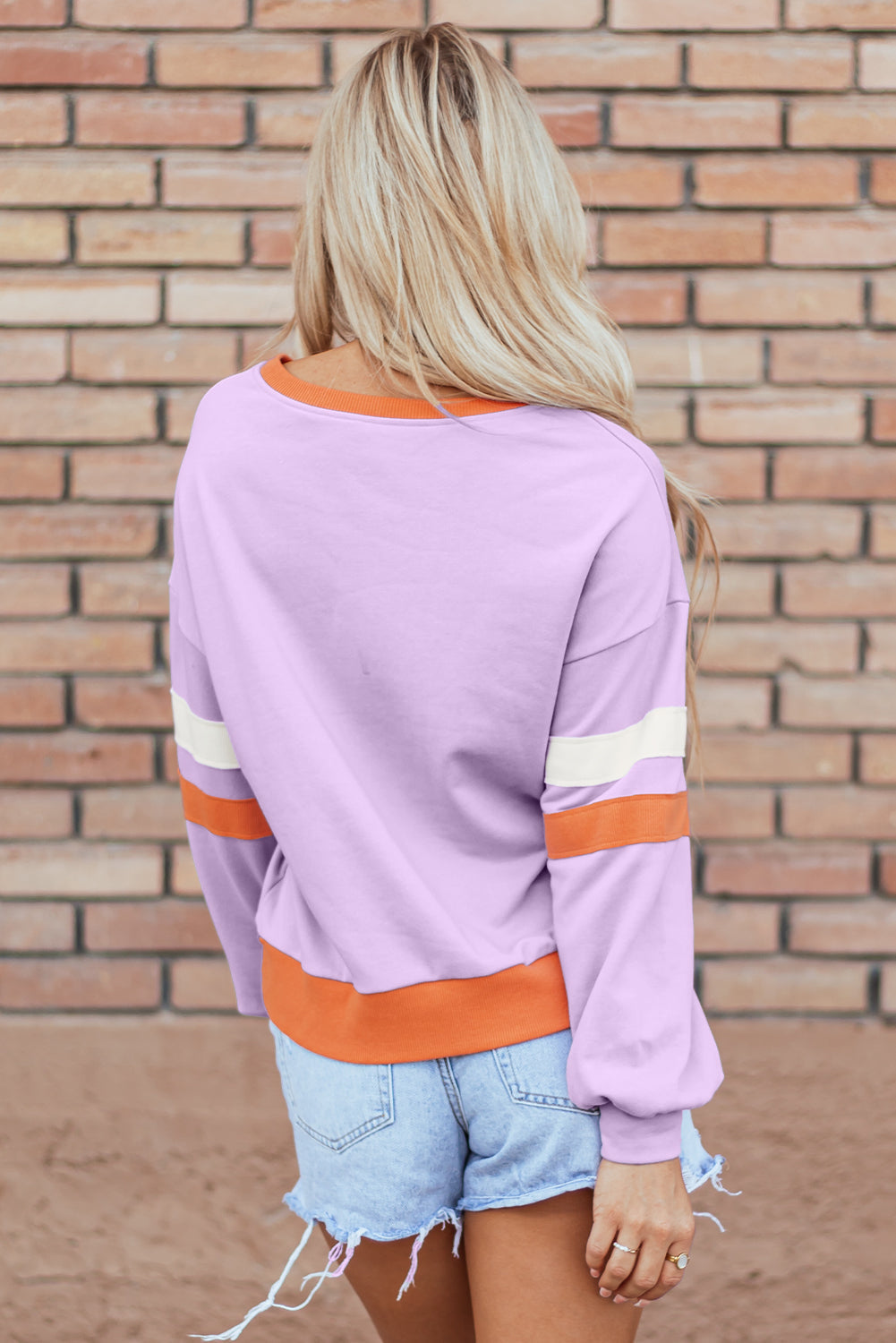 Patchwork V-Neck Colorblock Sweatshirt for Women 