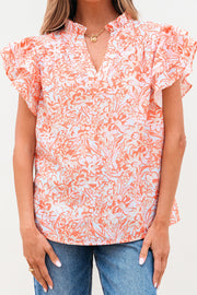 Nancy Floral Ruffle Sleeve Split Neck Blouse-2