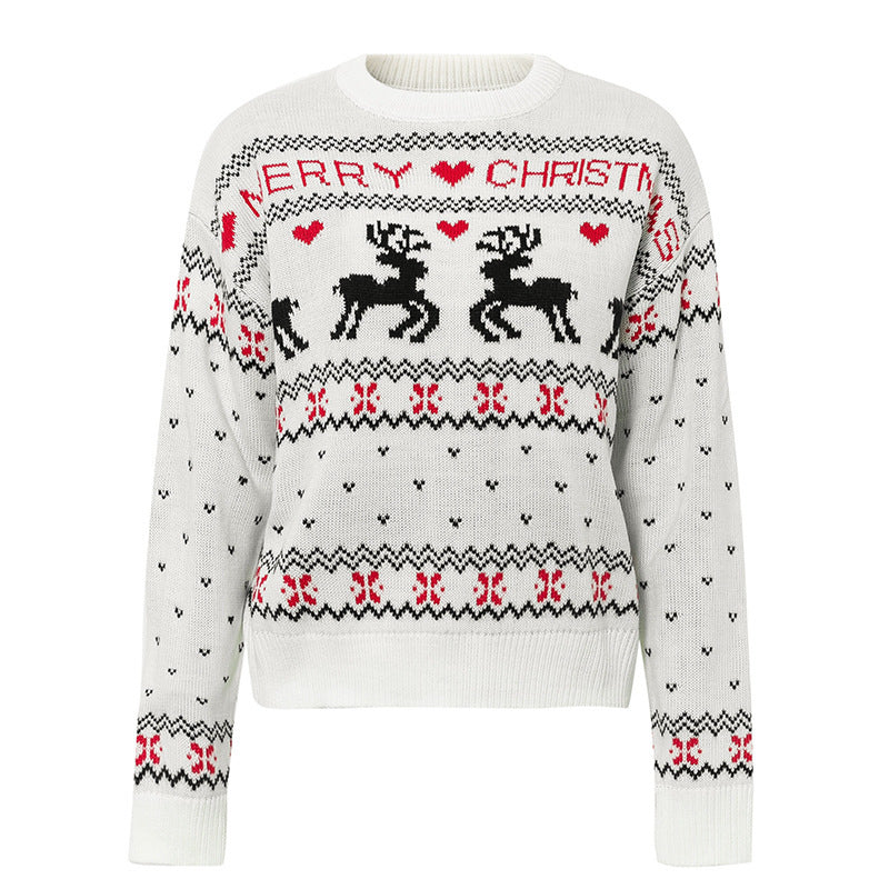 Christmas Love Deer Pullover Sweater Cozy Acrylic Knit