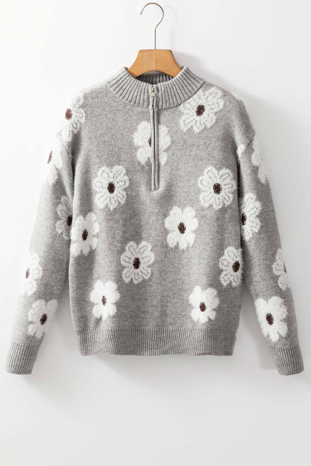 Floral Half Zip Sweater - Vibrant and Playful Knitwear