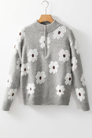 Maria Floral Half Zip Drop Shoulder Sweater-4