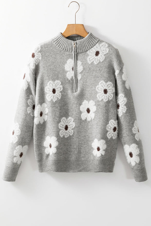 Maria Floral Half Zip Drop Shoulder Sweater-4