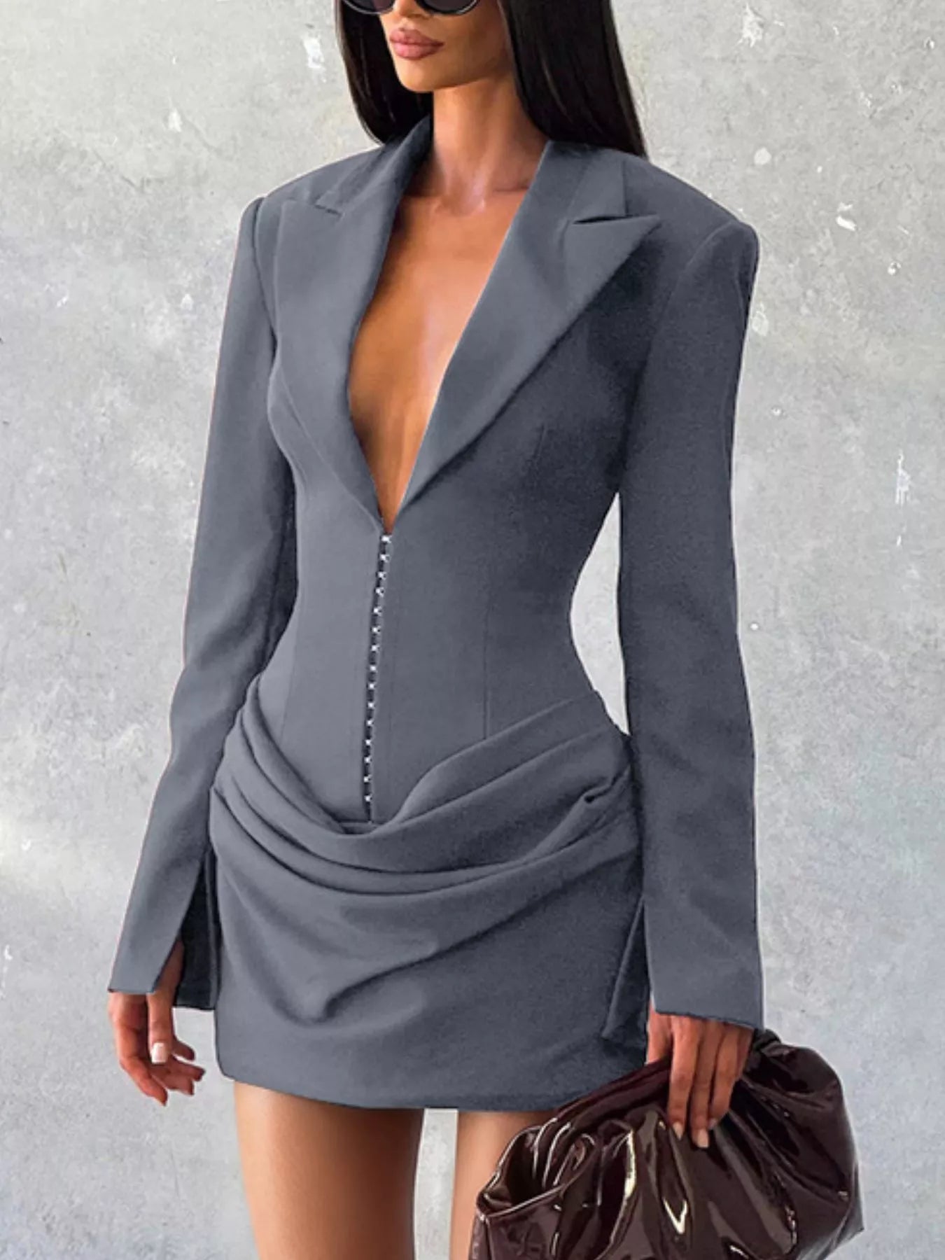 Chic Blazer Inspired Plus Size Mini Dress Elegant Long Sleeve Design