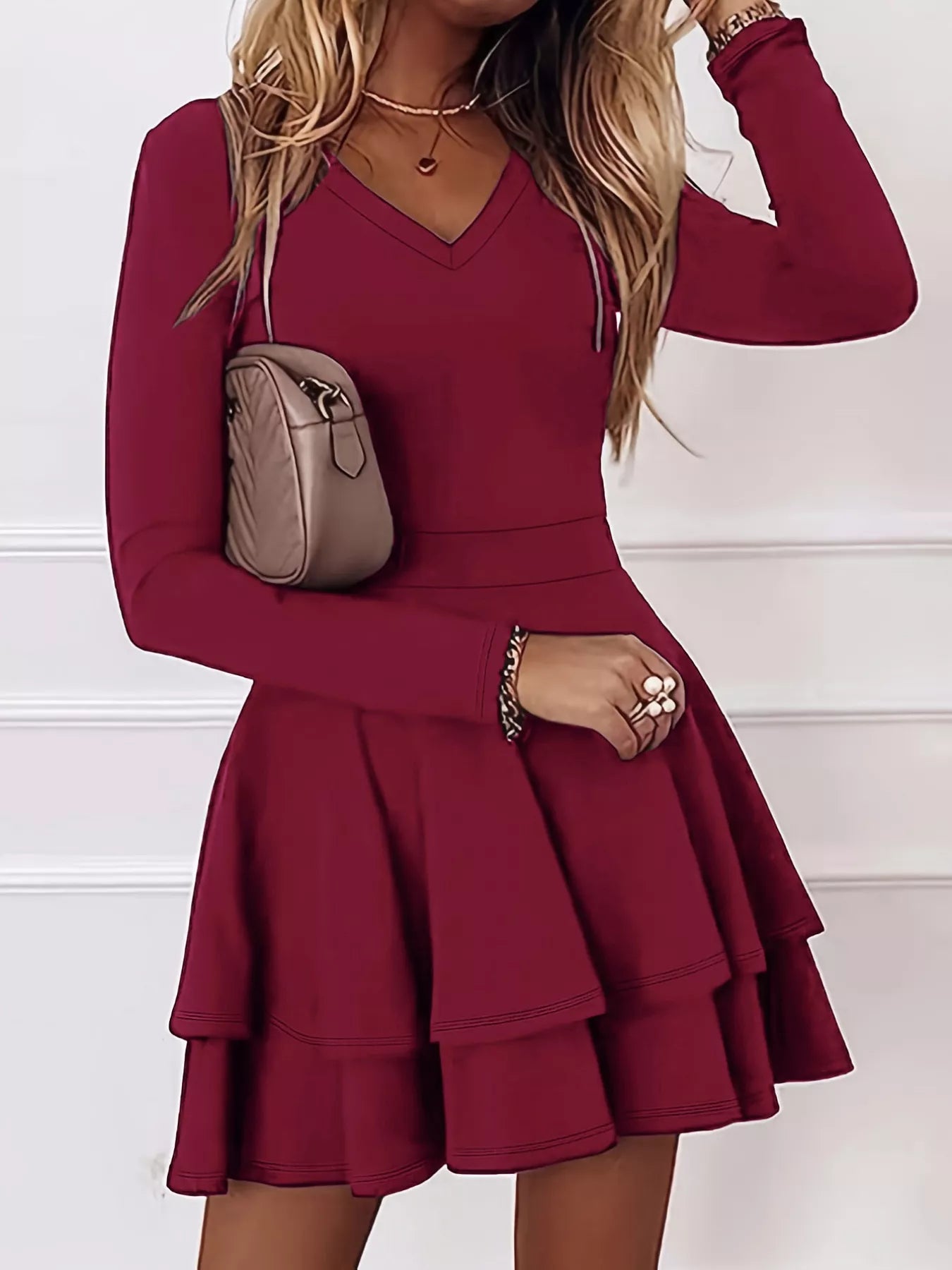  V-Neck Layered Ruffle Mini Dress Chic Summer Style