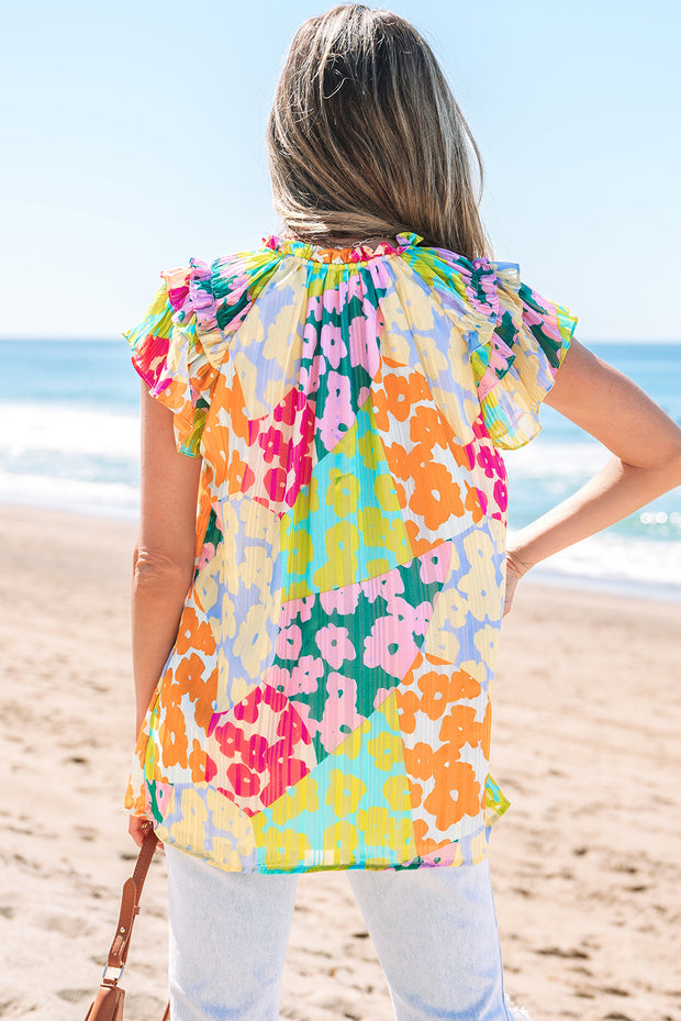 Rosa Flutter Sleeve V Neck Crinkled Blouse-1