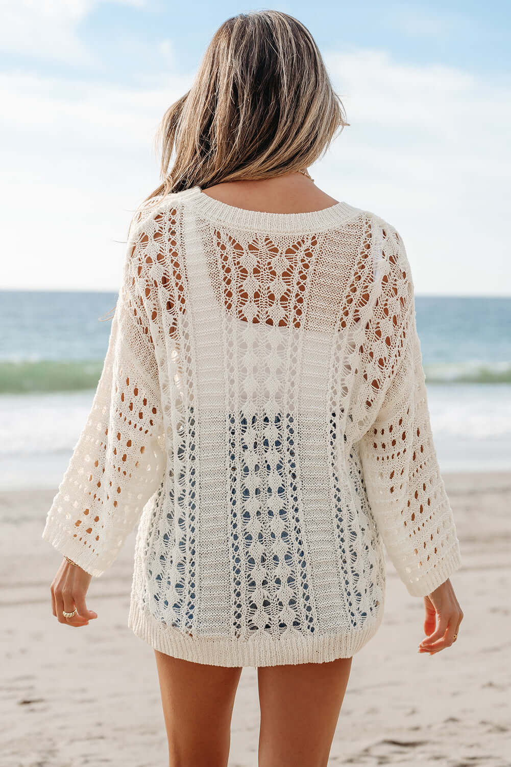 Hollow Out Knit Sweater with Bracelet Sleeves