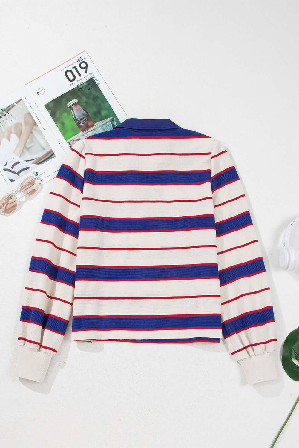 Striped Polo Sweatshirt for Women – Colorful Preppy Pullove