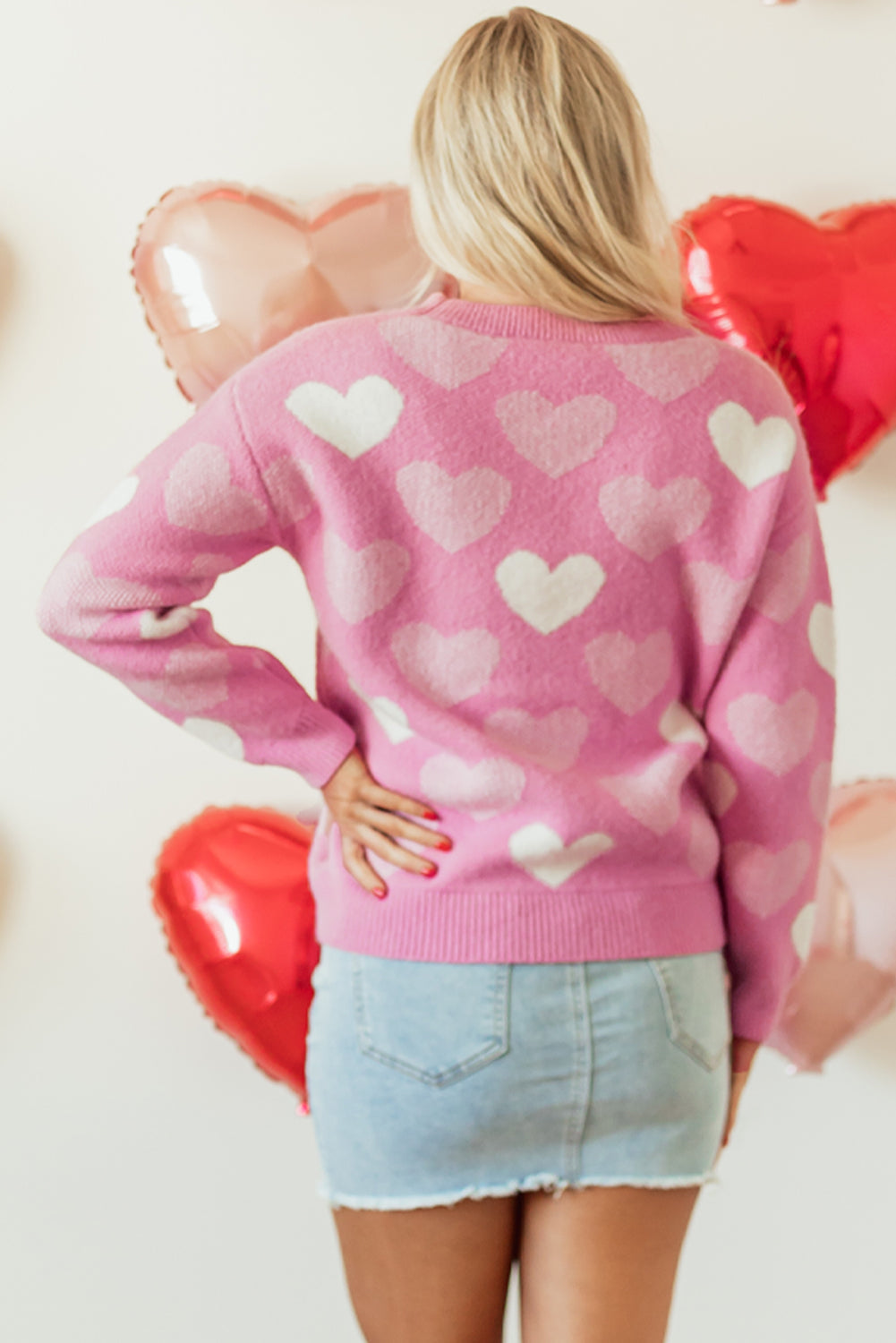 Valentines Day Sweater with Pearled Heart Details